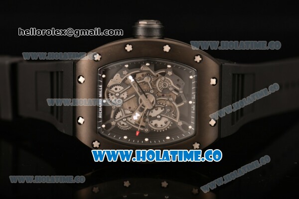 Richard Mille RM 055 Bubba Watson Tourbillon Manual Winding PVD Case with Skeleton Dial Black Rubber Strap and Dot Markers - Click Image to Close